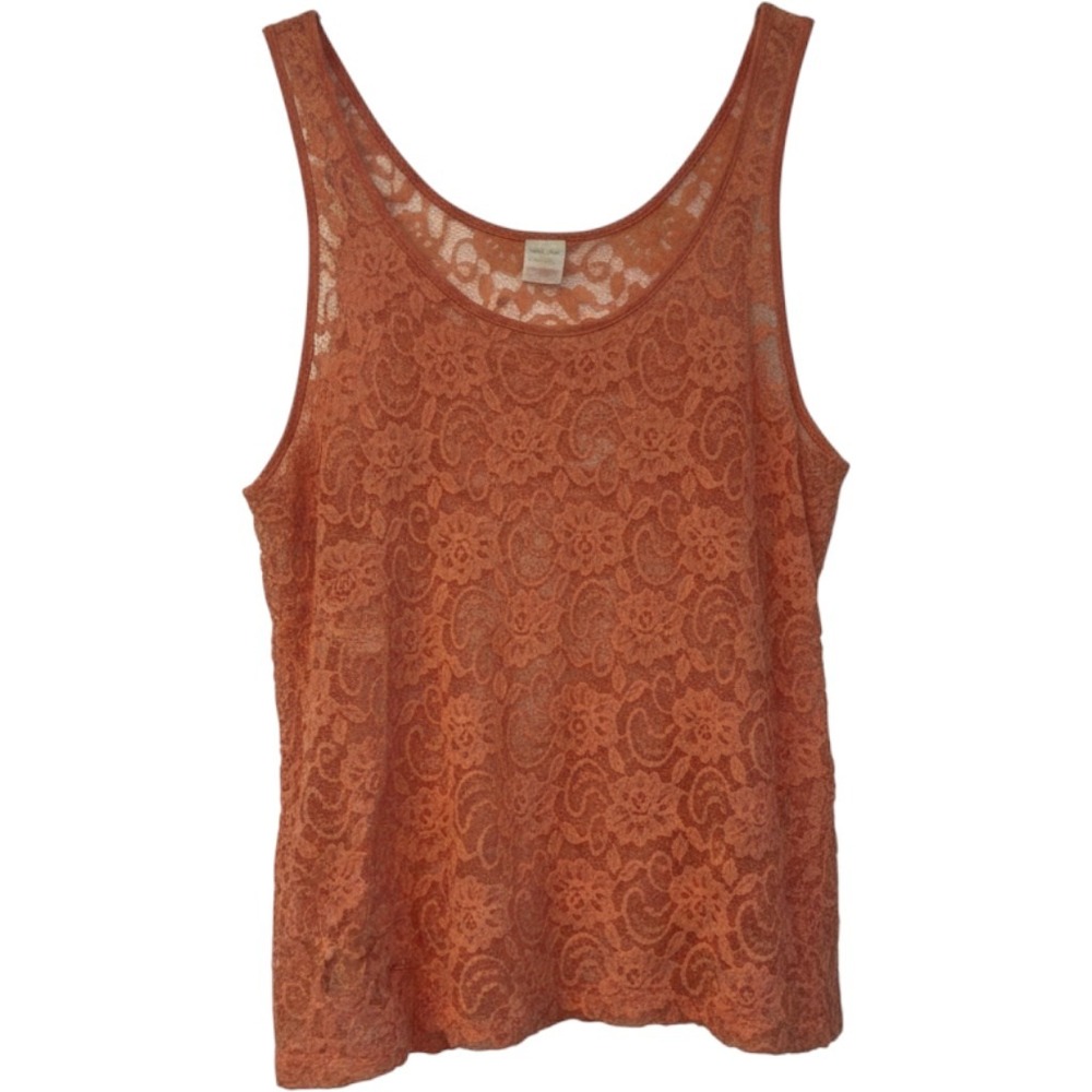 Wild Pearl Women Coral Orange Floral Lace Scoop Neck Sleeveless Tank Top XL